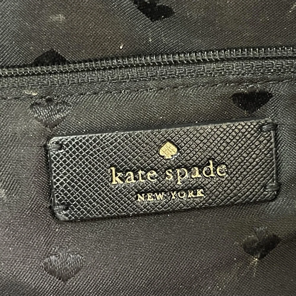 Kate Spade Tote Bag Womens Large Black Leather Striped Shoulder Outer Pocket